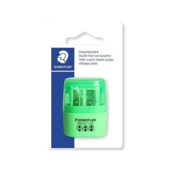 Temperamatite Doppio Uso Staedtler con Deposito - 2 Fori - Da 8,2 mm a 10,2 mm - Colore Verde Neon