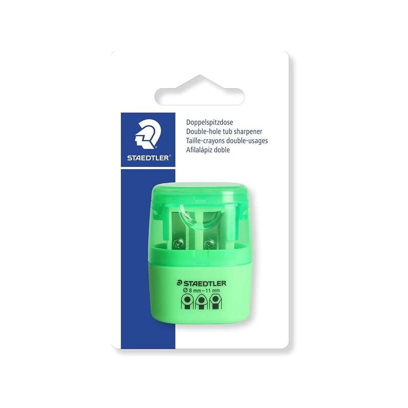 Temperamatite Doppio Uso Staedtler con Deposito - 2 Fori - Da 8,2 mm a 10,2 mm - Colore Verde Neon Temperamatite Doppio Uso Staedtler con Deposito - 2 Fori - Da 8,2 mm a 10,2 mm - Colore Verde Neon