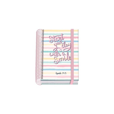 Dohe Smile Agenda Escolar Espiral A6 - Dia Pagina - Papel 70g/m2 - Cubierta de Carton Plastificado - Cierre de Goma Elastica