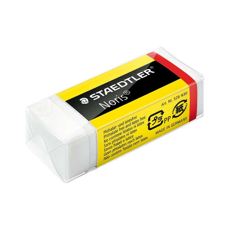 Staedtler Noris 526 N30 Goma de Borrar con Faja de Carton - Alta Calidad - Minimos Residuos - Color Blanco Staedtler Noris 526 N30 Goma de Borrar con Faja de Carton - Alta Calidad - Minimos Residuos - Color Blanco