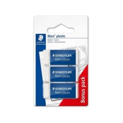 Staedtler Mars Plastic Pack de 3 Gomas de Borrar - Plastico - Alta Precision - Color Blanco