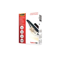 Confezione da 100 maniche di plastificazione Fellowes da 125 micron - Formato A6 - Frecce indicatrici d'uso - Finitura lucida