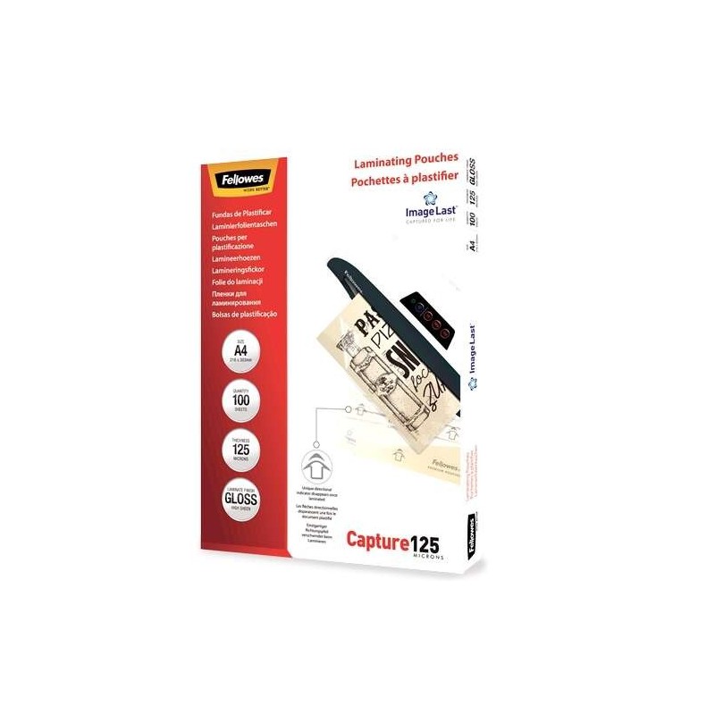 Fellowes Pack de 100 Fundas para Plastificar Brillo A4 - 125 Micras - Alta Calidad - Transparente