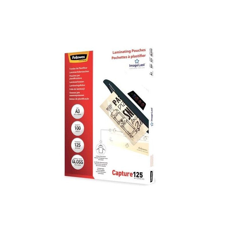 Fellowes Confezione da 100 maniche per plastificazione lucida A3 - 125 micron - Alta qualità - Trasparente Fellowes Confezione da 100 maniche per plastificazione lucida A3 - 125 micron - Alta qualità - Trasparente