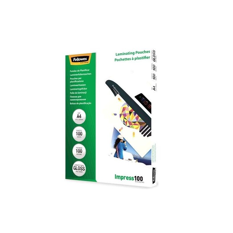 Fellowes Confezione da 100 buste plastificatrici lucide A4 - 100 micron - Alta qualità - Trasparente Fellowes Confezione da 100 buste plastificatrici lucide A4 - 100 micron - Alta qualità - Trasparente