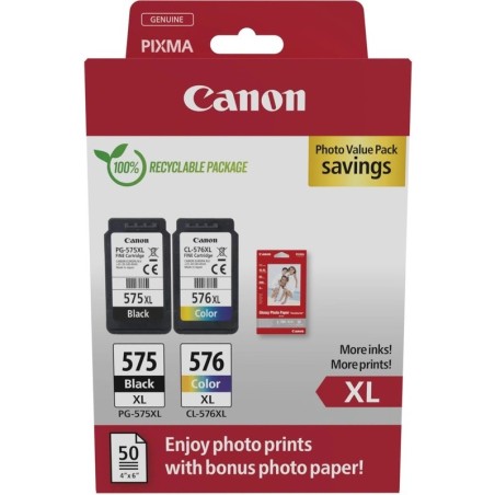 Canon PG-575XL/CL-576XL Confezione multipla da 2 cartucce d'inchiostro originali + 50 fogli di carta fotografica - 5437C006
