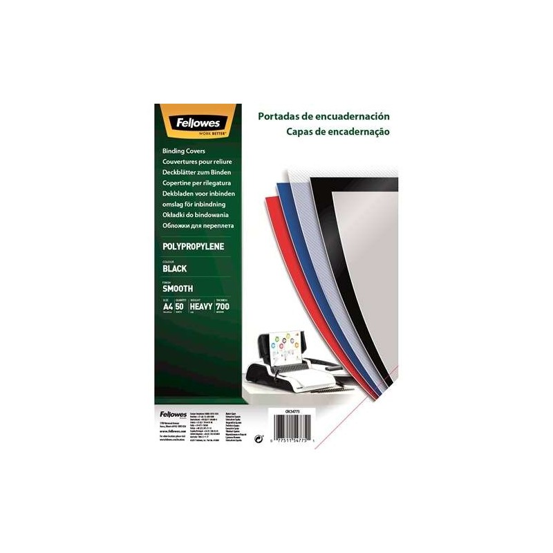 Fellowes Pack de 50 Portadas de Polipropileno A4 - 700 Micras - Alta Calidad - Color Negro Fellowes Pack de 50 Portadas de Polipropileno A4 - 700 Micras - Alta Calidad - Color Negro