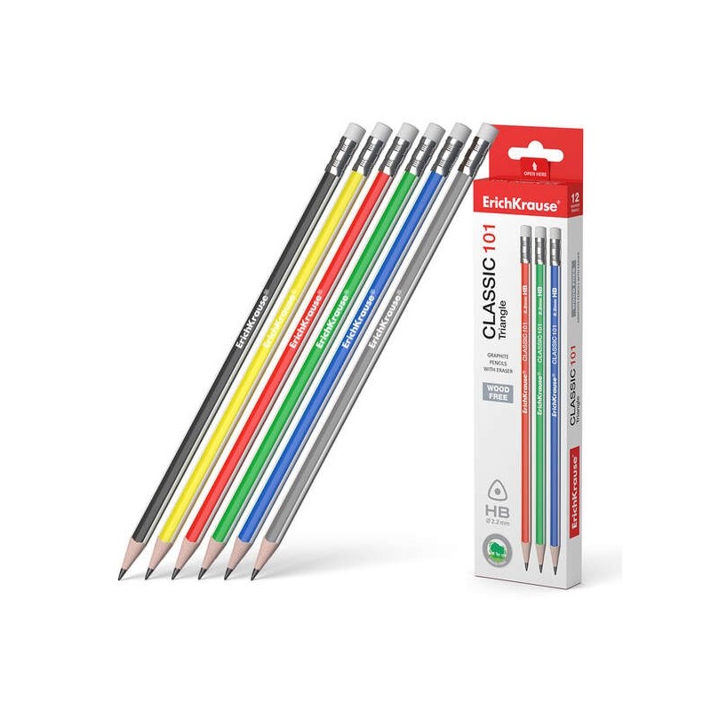 Matita triangolare in plastica di grafite Erichkrause con gomma classica 101 Triangle HB - Colore nero 12pz 12pz Matita triangolare in plastica di grafite Erichkrause con gomma classica 101 Triangle HB - Colore nero 12pz 12pz