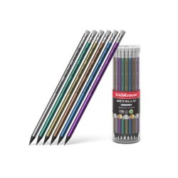 Matita in grafite plastica Erichkrause - Sezione rotonda - Gomma - HB metallizzata - Colore metallizzato 42pz 42pz