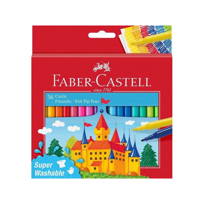 Faber-Castell Castle Confezione da 36 pennarelli - Inchiostro lavabile a base d'acqua - Colori assortiti Faber-Castell Castle Confezione da 36 pennarelli - Inchiostro lavabile a base d'acqua - Colori assortiti