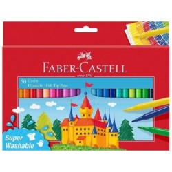 Faber-Castell Castle Pack de 50 Rotuladores - Tinta con Base de Agua Lavable - Colores Surtidos