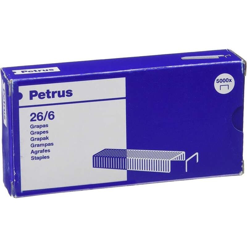 Petrus Scatola da 5000 Graffette in Rame 26/6 - Fino a 30 Fogli - Perno da 6 mm Petrus Scatola da 5000 Graffette in Rame 26/6 - Fino a 30 Fogli - Perno da 6 mm