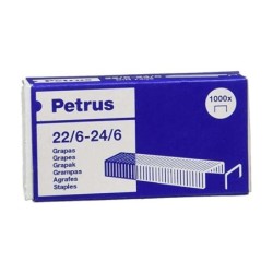 Petrus Grapas 22/6 Galvanizadas - Hasta 30 Hojas - Caja de 1000 Grapas - Patilla de 6mm