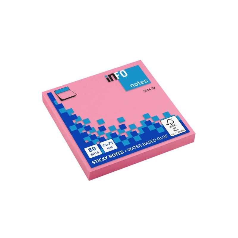 Global Notes inFO Brillant Bloc de 80 Notas Adhesivas 75 x 75mm - Certificacion FSC? - Color Rosa Global Notes inFO Brillant Bloc de 80 Notas Adhesivas 75 x 75mm - Certificacion FSC? - Color Rosa