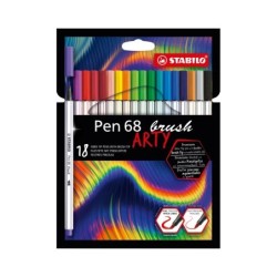 Stabilo Pen 68 Brush Arty Pack de 18 Rotuladores - Punta de Pincel - Tinta a Base de Agua - Colores Surtidos