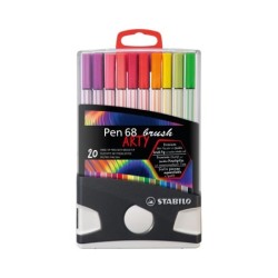 Stabilo Pen 68 Brush Arty Scatola in plastica rigida con 30 pennarelli - Punta a pennello - Inchiostro a base acqua - Colori ass
