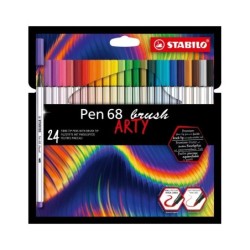 Stabilo Pen 68 Brush Arty Confezione da 24 pennarelli - Punta a pennello - Inchiostro a base d'acqua - Colori assortiti
