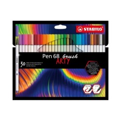 Stabilo Pen 68 Brush Arty Pack de 30 Rotuladores - Punta de Pincel - Tinta a Base de Agua - Colores Surtidos