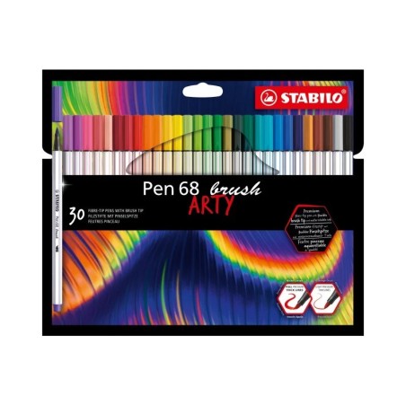 Stabilo Pen 68 Brush Arty Confezione da 30 pennarelli - Punta a pennello - Inchiostro a base d'acqua - Colori assortiti
