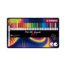 Stabilo Pen 68 Brush Arty Scatola in metallo da 30 pennarelli - Punta a pennello - Inchiostro a base acqua - Colori assortiti