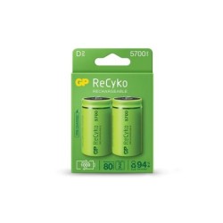 GP ReCyko Confezione da 2 Batterie Ricaricabili 5700mAh D 1,2V - Pre-Caricate - Ciclo di Vita: Fino a 1000 Volte