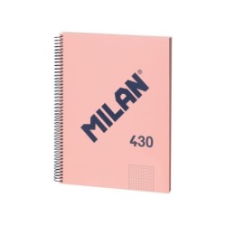 Milan Serie 1918 Cuaderno Espiral Formato A4 Cuadricula 5x5mm - 80 Hojas de 95 gr/m2 - Microperforado, 4 Taladros - Color Rosa