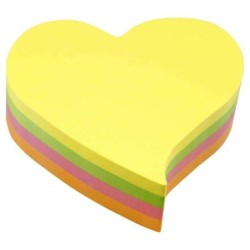 Global Notes inFO Cubo de 200 Notas Adhesivas con Forma de Corazon 68 x 68mm - Colores Verde, Rosa Amarillo y Naranja