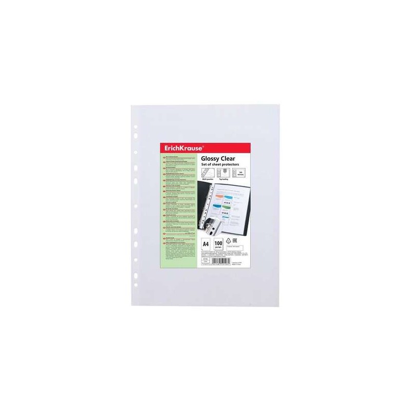 Confezione da 100 buste protettive trasparenti lucide Erichkrause - Spessore 100 cm - Formato A4 - Trasparente Confezione da 100 buste protettive trasparenti lucide Erichkrause - Spessore 100 cm - Formato A4 - Trasparente