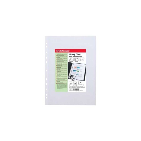 Confezione da 100 buste protettive trasparenti lucide Erichkrause - Spessore 100 cm - Formato A4 - Trasparente