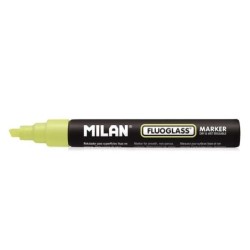 Pennarello Milan Fluoglass per superfici lisce - Punta a scalpello - Tratto da 2 a 4 mm - Inchiostro a base d'acqua - Cancellazi