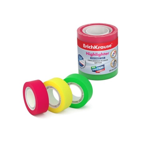 Erichkrause Confezione da 3 nastri adesivi evidenziatori - 18 mmx20 m