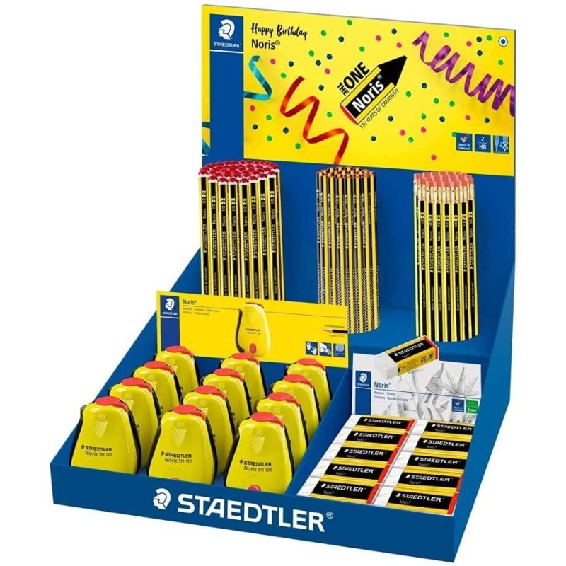Display Staedtler Noris 120 con matite + temperamatite + gomme Display Staedtler Noris 120 con matite + temperamatite + gomme