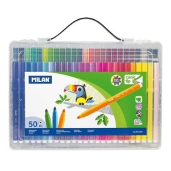Valigetta Milano da 50 Pennarelli Punta Conica - Punta 5 mm - Inchiostro a Base Acqua - Miscelabili tra loro - Colori Assortiti