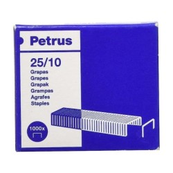 Petrus Caja de 1000 Grapas 25/10 Galvanizadas - Hasta 60 Hojas - Patilla de 10mm