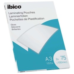 Scatola Ibico da 100 fogli di laminazione lucida A3 75 micron - Finitura cristallina altamente lucida - Colore trasparente