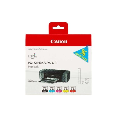 Confezione da 5 cartucce d'inchiostro originali Canon PGI72: nero opaco, ciano, magenta, giallo, rosso - 6402B009