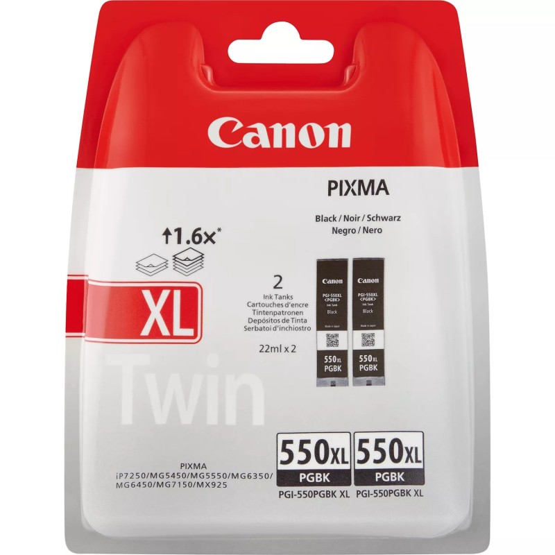 Canon PGI550XL Nero Confezione da 2 cartucce d'inchiostro pigmentate originali - 6431B005 Canon PGI550XL Nero Confezione da 2 cartucce d'inchiostro pigmentate originali - 6431B005