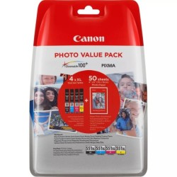 Canon CLI551XL Confezione da 4 cartucce d'inchiostro originali - 50 fogli di carta fotografica - 6443B006