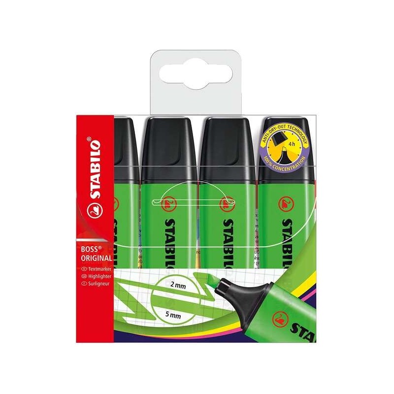 Stabilo Boss 70 Confezione da 4 Pennarelli Fluorescenti - Linea tra 2 e 5 mm - Ricaricabili - Inchiostro a Base Acqua - Colore V Stabilo Boss 70 Confezione da 4 Pennarelli Fluorescenti - Linea tra 2 e 5 mm - Ricaricabili - Inchiostro a Base Acqua - Colore V