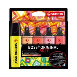 Stabilo Boss Original Arty Pack de 5 Marcadores Fluorescentes Colores Calidos - Trazo entre 2 y 5mm - Tinta con Base de Agua