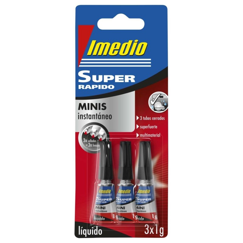 Imedio Super Rapido Pegamento Instantaneo Pack de 3 Tubos de 1gr - Transparente - Multimaterial Imedio Super Rapido Pegamento Instantaneo Pack de 3 Tubos de 1gr - Transparente - Multimaterial