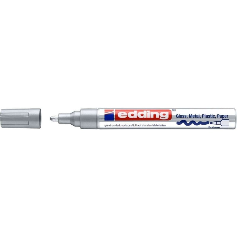 Pennarello Indelebile Edding 750 - Punta Tonda - Linea tra 2 e 4 mm. - Inchiostro opaco - Asciugatura rapida - Colore argento 10 Pennarello Indelebile Edding 750 - Punta Tonda - Linea tra 2 e 4 mm. - Inchiostro opaco - Asciugatura rapida - Colore argento 10