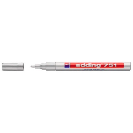 Edding 751 Rotulador Permanente - Punta Redonda - Trazo entre 1 y 2 mm. - Tinta Opaca - Secado Rapido - Color Plata