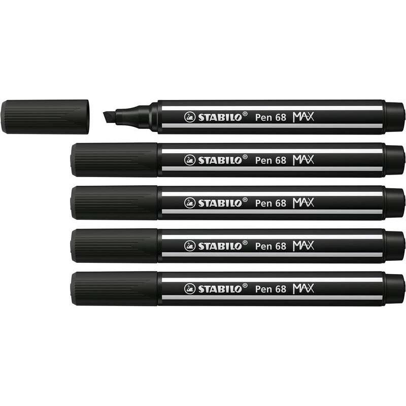 Stabilo Pen 68 MAX Rotulador - Punta de Fibra Biselada - Trazo entre 1-5mm aprox. - Tinta a Base de Agua - Color Negro Stabilo Pen 68 MAX Rotulador - Punta de Fibra Biselada - Trazo entre 1-5mm aprox. - Tinta a Base de Agua - Color Negro