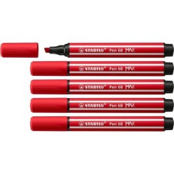 Pennarello Stabilo Pen 68 MAX - Punta in fibra smussata - Tratto tra 1 e 5 mm circa. - Inchiostro a base d'acqua - Colore rosso 