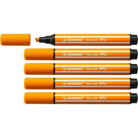 Pennarello Stabilo Pen 68 MAX - Punta in fibra smussata - Tratto tra 1 e 5 mm circa. - Inchiostro a base d'acqua - Colore aranci