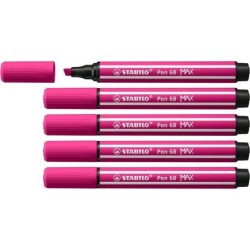 Pennarello Stabilo Pen 68 MAX - Punta in fibra smussata - Tratto tra 1 e 5 mm circa. - Inchiostro a base d'acqua - Colore rosa 5