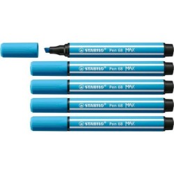 Pennarello Stabilo Pen 68 MAX - Punta in fibra smussata - Tratto tra 1 e 5 mm circa. - Inchiostro a base d'acqua - Colore azzurr