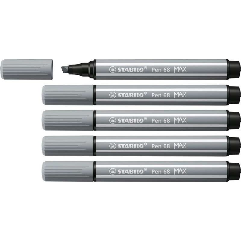 Stabilo Pen 68 MAX Rotulador - Punta de Fibra Biselada - Trazo entre 1-5mm aprox. - Tinta a Base de Agua - Color Gris Stabilo Pen 68 MAX Rotulador - Punta de Fibra Biselada - Trazo entre 1-5mm aprox. - Tinta a Base de Agua - Color Gris
