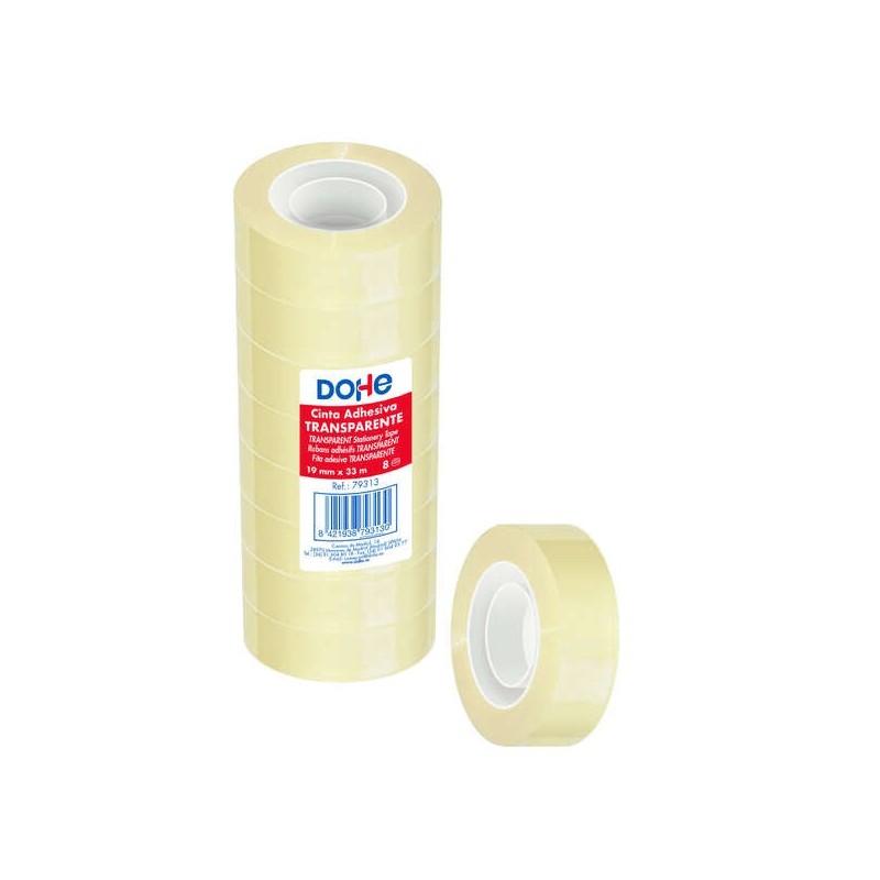 Dohe Pack de 8 Cintas Adhesivas Transparente de Polipropileno 19mm x 33m Dohe Pack de 8 Cintas Adhesivas Transparente de Polipropileno 19mm x 33m